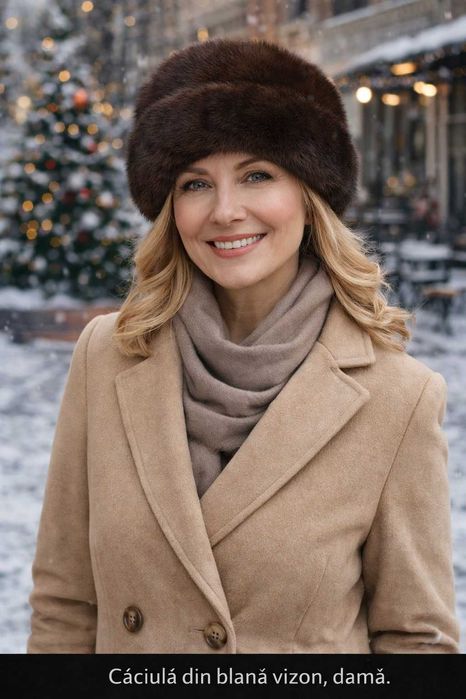 Caciula blana nurca/vizon dama