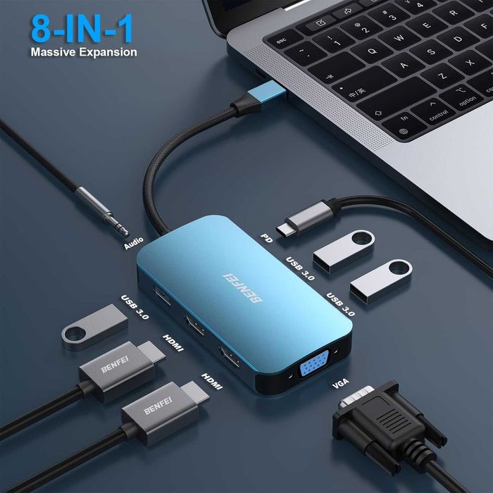 8-в-1 Докинг станция BENFEI USB C MST ,USB-C HUB