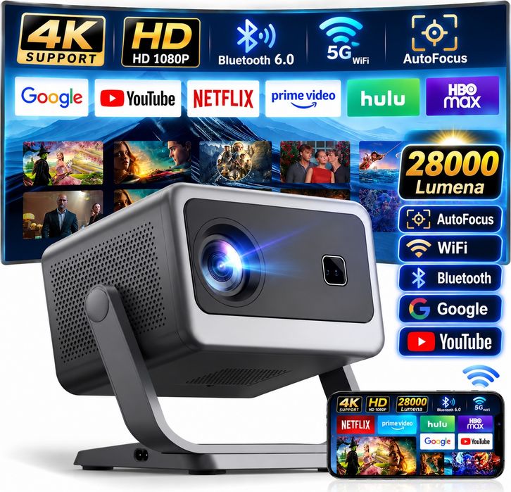 ПромоЦена!!Висококачествен Smart.Проектор28000лумена   1080P/ Native, 5G WiFi Bluetooth,