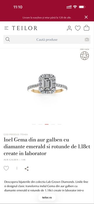 Inel logodnă Teilor diamant emerald 1.18ct aur 14K | certificat IGI