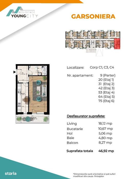 PROMOTIE! Garsoniera spatioasa 45mp , Metrou Berceni 5-7min