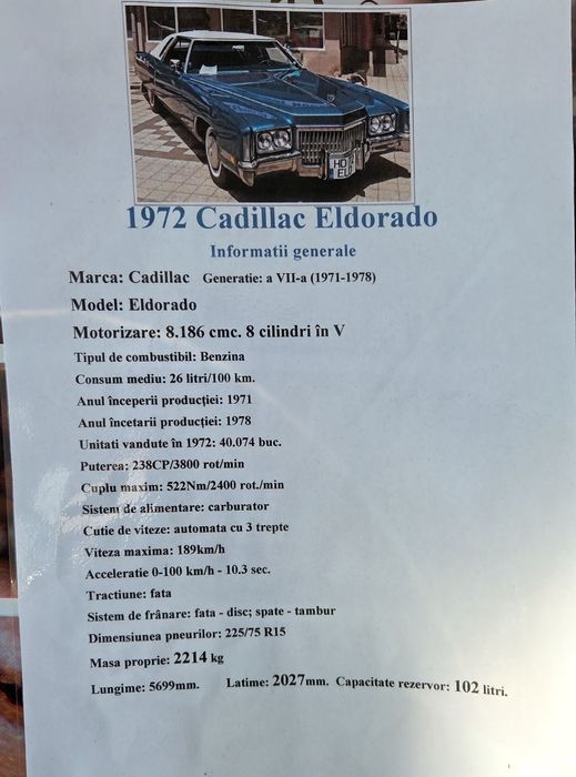 Cadillac Eldorado Coupe  1972.    20.000 km  vehicul istoric