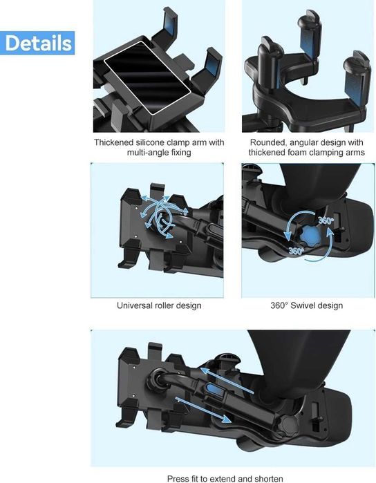 360° въртящ се държач за телефон за кола с огледало