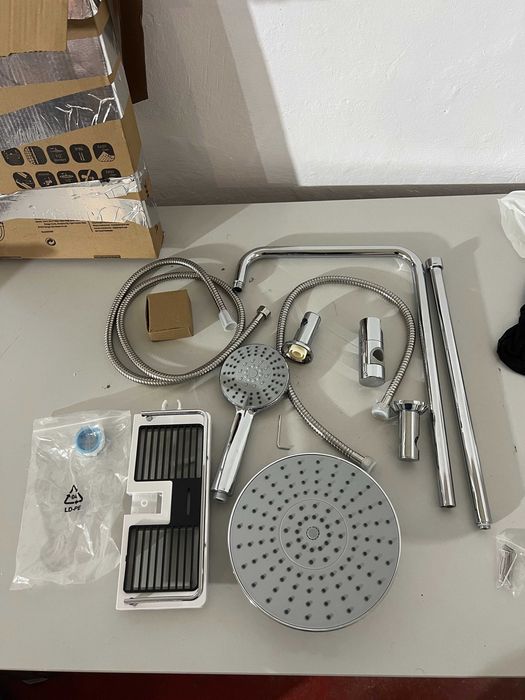 Set de duș tip ploaie Görbach, fără baterie, cap de duș 20 cm, inox, cu poliță