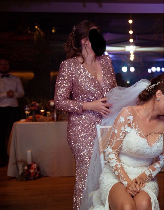 Rochie lunga de nasa de ocazie eleganta aurie lunga paiete sclipici