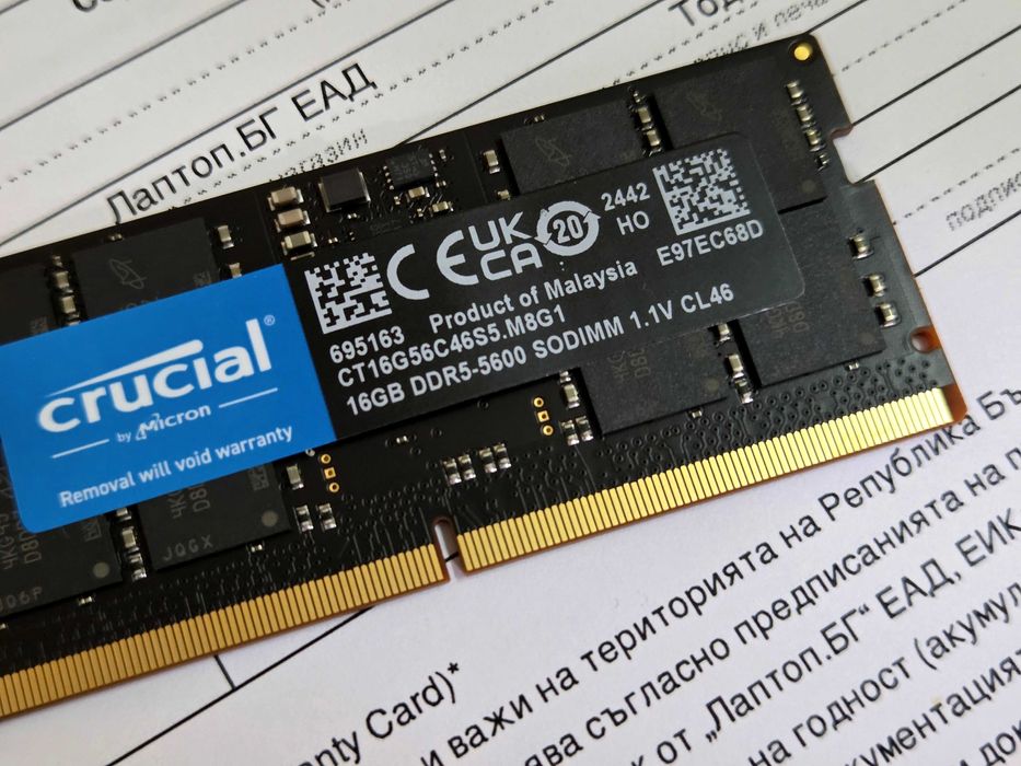 ГАРАНЦИЯ 16GB DDR5 RAM Crucial – 5600MHz (SODIMM за Лаптоп) рам памет 16гб CT16G56C46S5