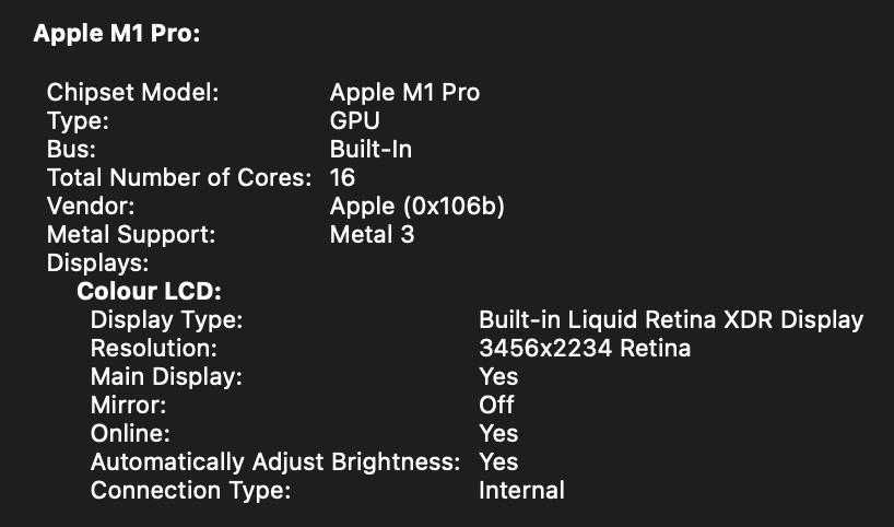 MacBook Pro 16-inch 2021 (M1 Pro, 16 GB, 512GB)