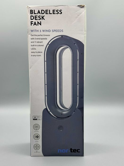 Безперков настолен вентилатор Nor-tec с LED светлина и 3 скорости