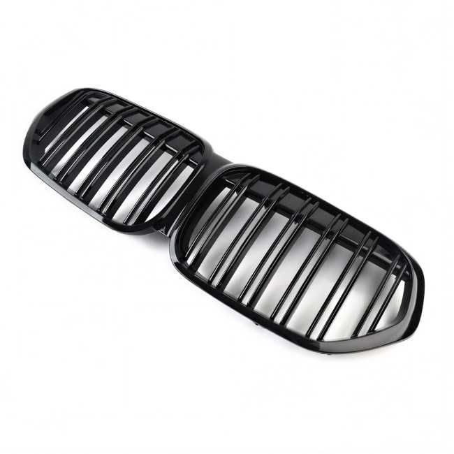 Grile Duble Nari M Style BMW X1 F48 LCI 2019-2022, Negru Lucios, Grila Dubla Bara Fata
