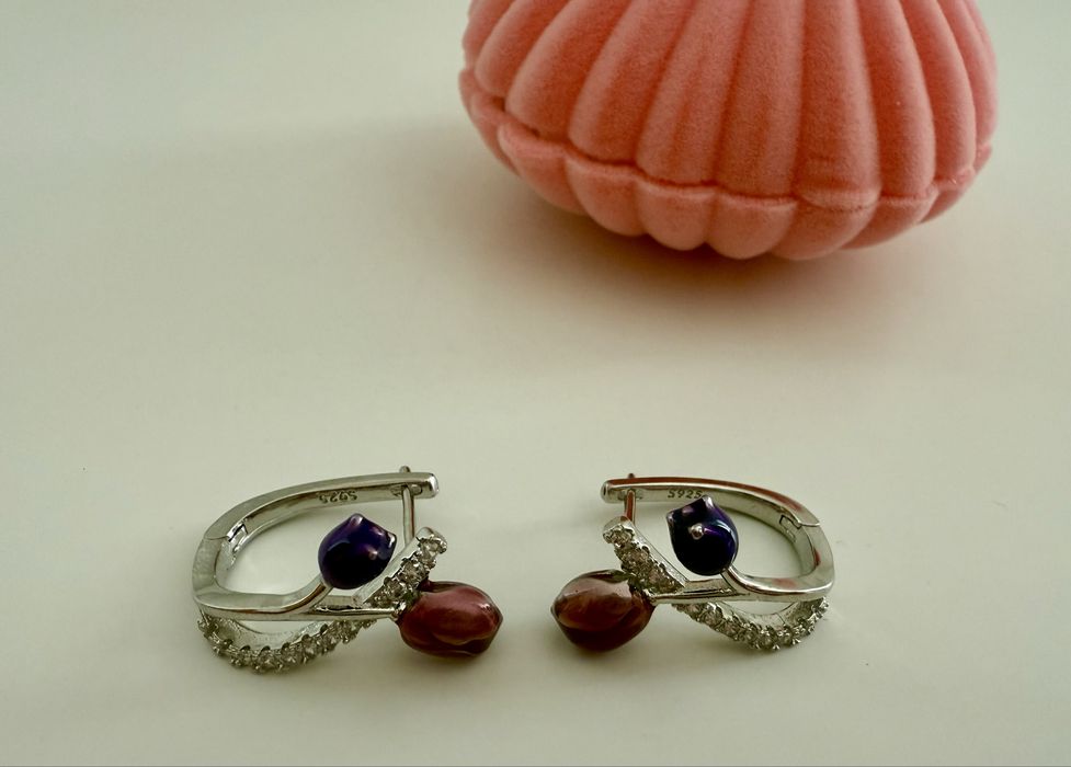 Сребърни обеци S925 с камък - цирконий - Роза