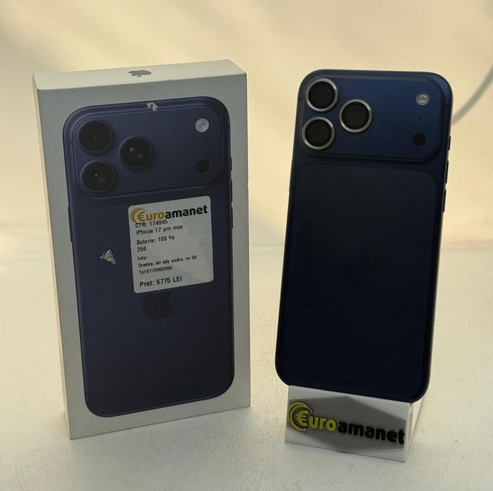 Telefon mobil Apple iPhone 17 Pro Max, 256GB, 5G, Deep Blue, Bat -A-