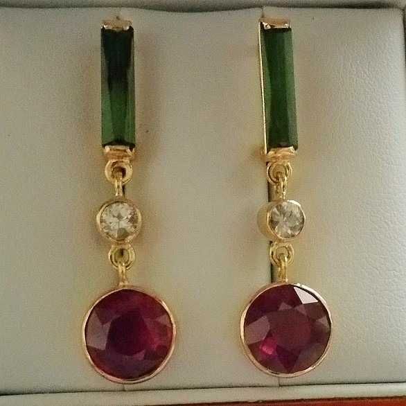 cercei aur 14k cu turmaline, safire si rubine naturale