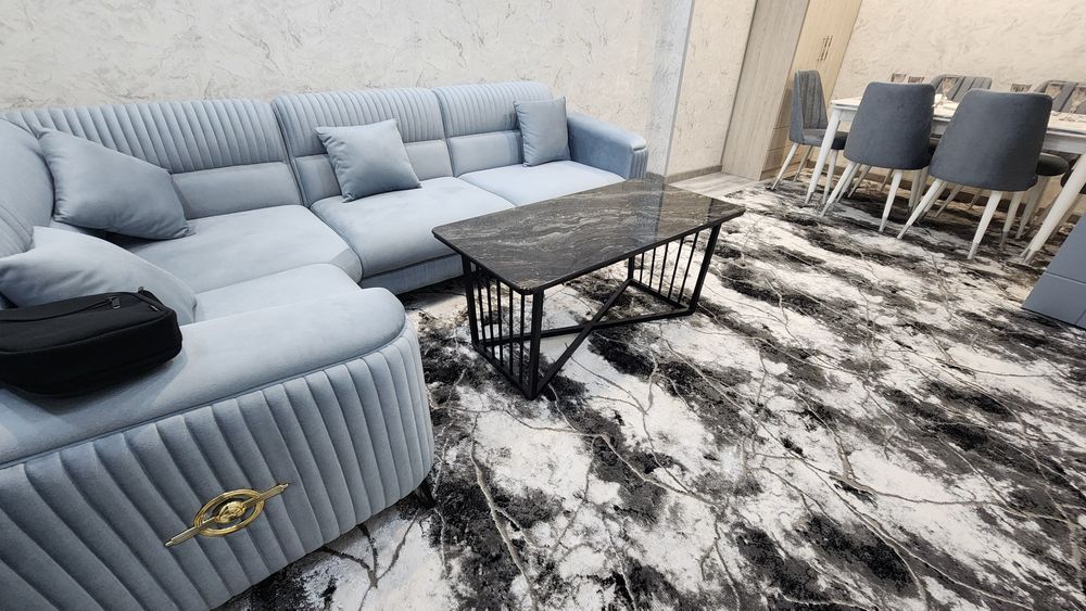 Журнальный столик искусственный камень из метал профиль Jurnalniy Loft