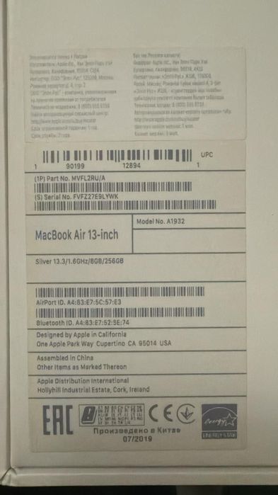 Macbook Air 2019 запчасти