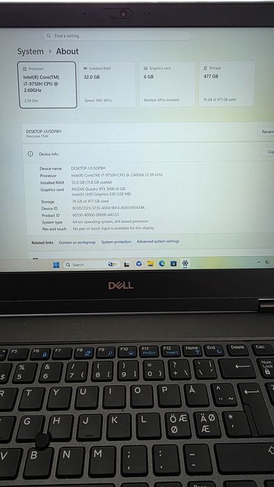 WorkStation Dell Precision 7540 i.7 9750H 32 gb ddr4 Nvidia Quadro Rtx 3000 6 gb ddr6