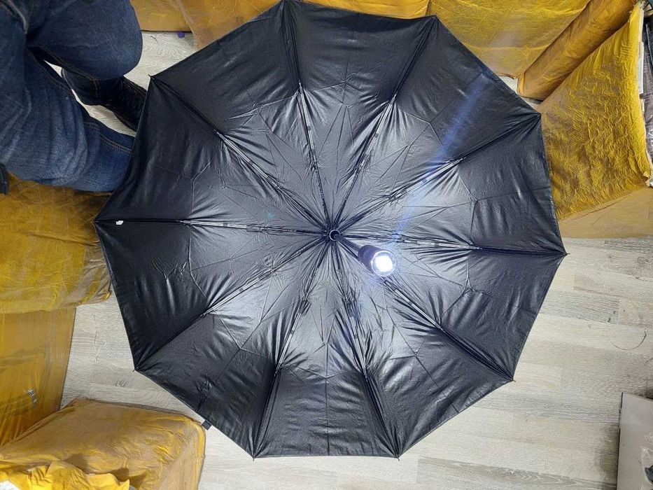 Зонт автоматический с фонариком зонтик автомат черный мужской женский