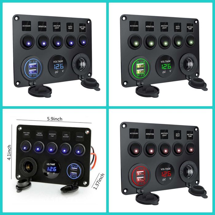 12V/24v панел за вграждане USB зарядно запалка волтметър  Бушони копче