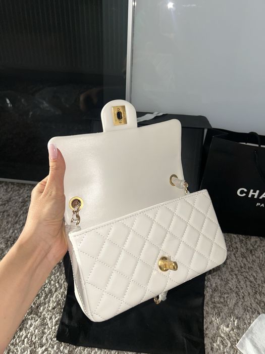 Chanel Pearl Crush single flap white bag pe stoc