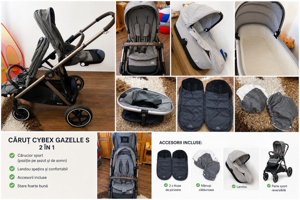 Vand Cărucior Cybex Gazelle S 2 în 1 + accesorii COMPLETE (stare foarte bună)
