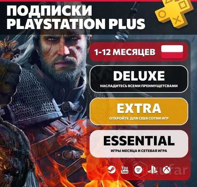 Подписка Ps plus Essential/Extra/Deluxe 12 Месяцев (Турция Украина