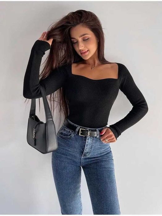 Скидки! Новый Черный Вязаный Лонгслив Турция