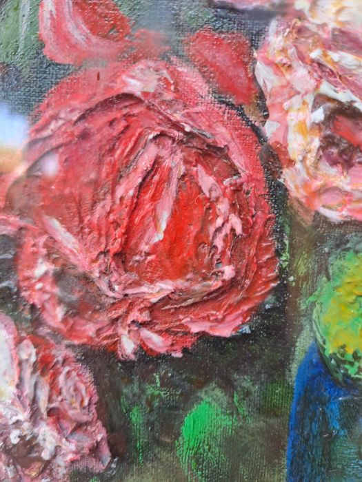 tablou vechi pictura pe panza 82/63 cm semnat D Niculescu