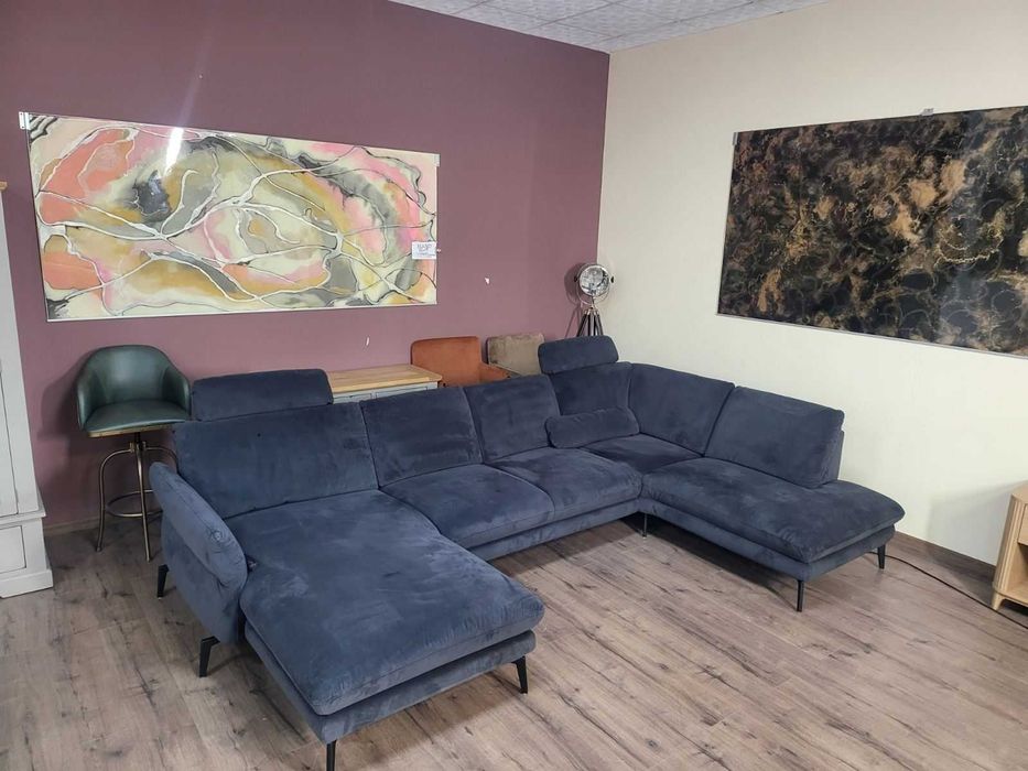 Тъмно сив П - образен ъглов диван Carsten с електрическа лежанка