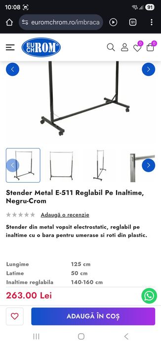 Stender metalic reglabil pe înălțime cu roti