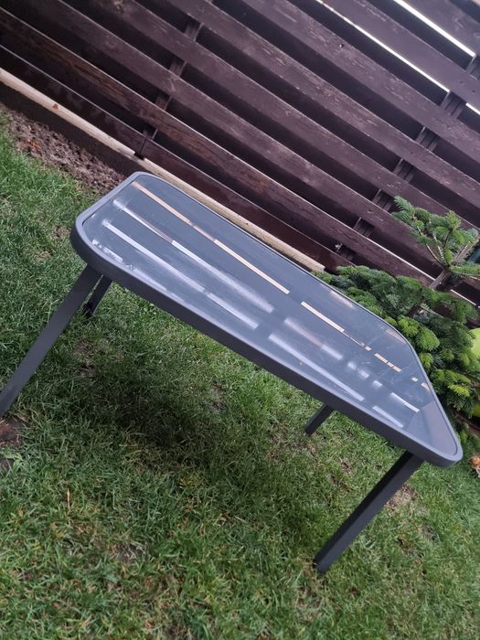 Masă de cafea pentru exterior – metal + sticlă, stare bună