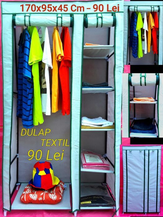 DULAP TEXTIL pentru haine cu Cadru metalic, Bara umerase, 5 Polite NOU