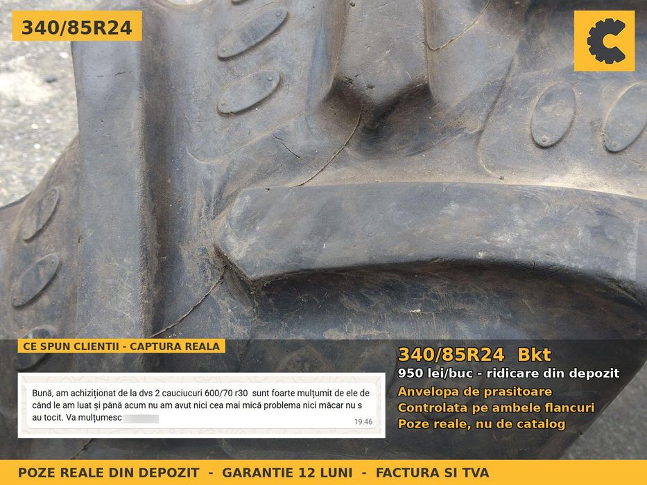 Anvelope Cauciucuri 340/85R24 340/85 R24 340/85-24 13.6R24 3408524 Bkt Tractor Punte Spate Utilaje Agricole SH Second Hand GARANTIE Garantie 1 An