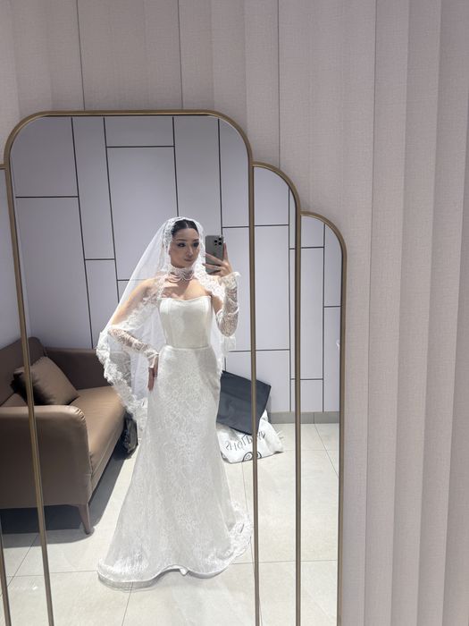 Свадебное платье кружевное рыбка