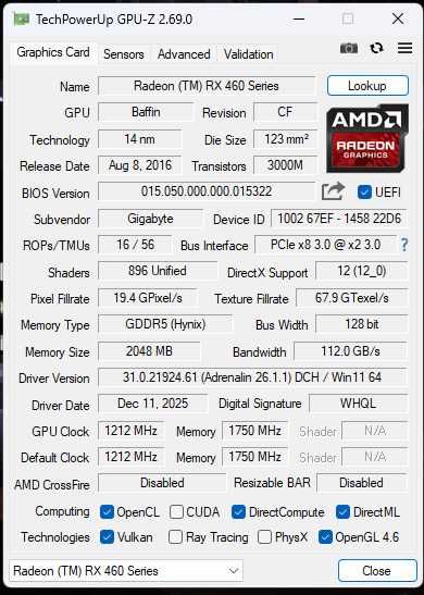 Видеокарта RX 460 gigabyte
