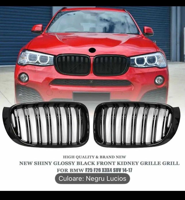 Set Grile/Nari Duble Radiator Bmw M Style X3 F25 X4 F26 2014-2017 Negru Lucios , NOI