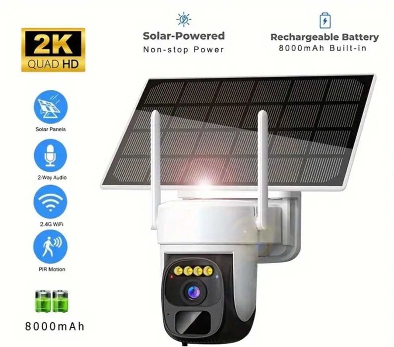 2K FHD WiFi соларна камера може + 128GB карта памет