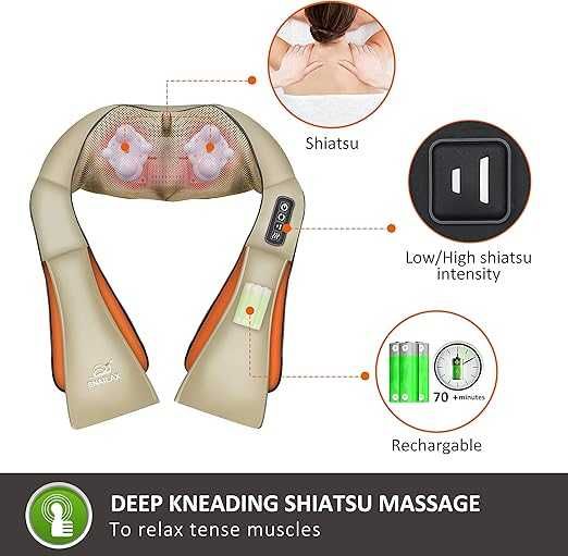 Безжичен масажор за врата Snailax SL632NCK Shiatsu с топлина, преносим