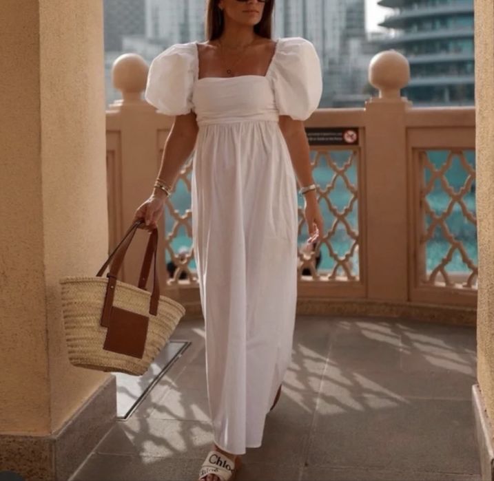 Zara Rochie lunga maxi alba din bumbac