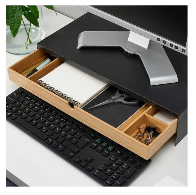 Suport monitor Ikea cu sertar depozitare, negru antracit