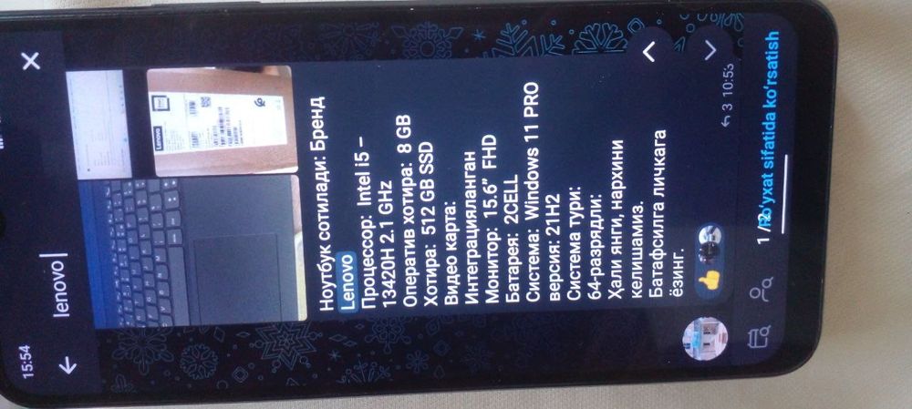 Noutbuk lenowa holati ajoyib