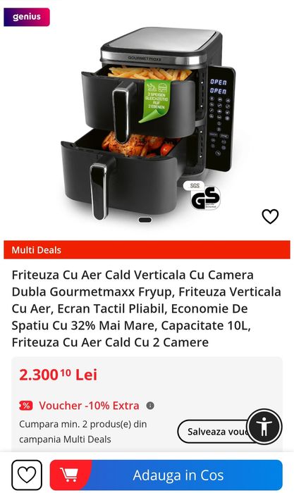 Friteuza Cu Aer Cald cu Camera Dubla Gourmetmaxx Fryup 10 Litri Nouă