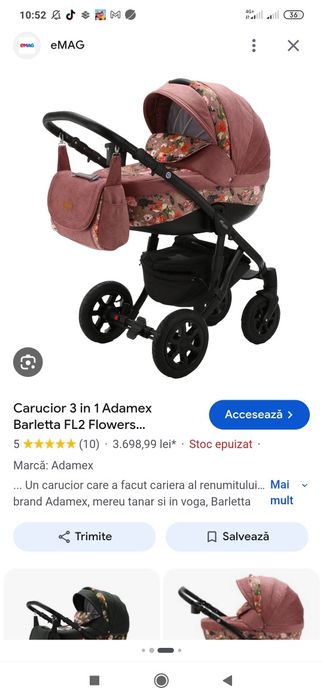 Carucior 3 in 1 Adamex Barletta FL2 Flowers Collection, Rosewood