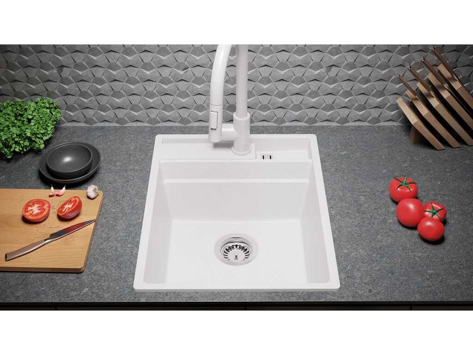 Кухненска Мивка от гранит модел Осло 45 Премиум 430 x 530 мм Бяла
