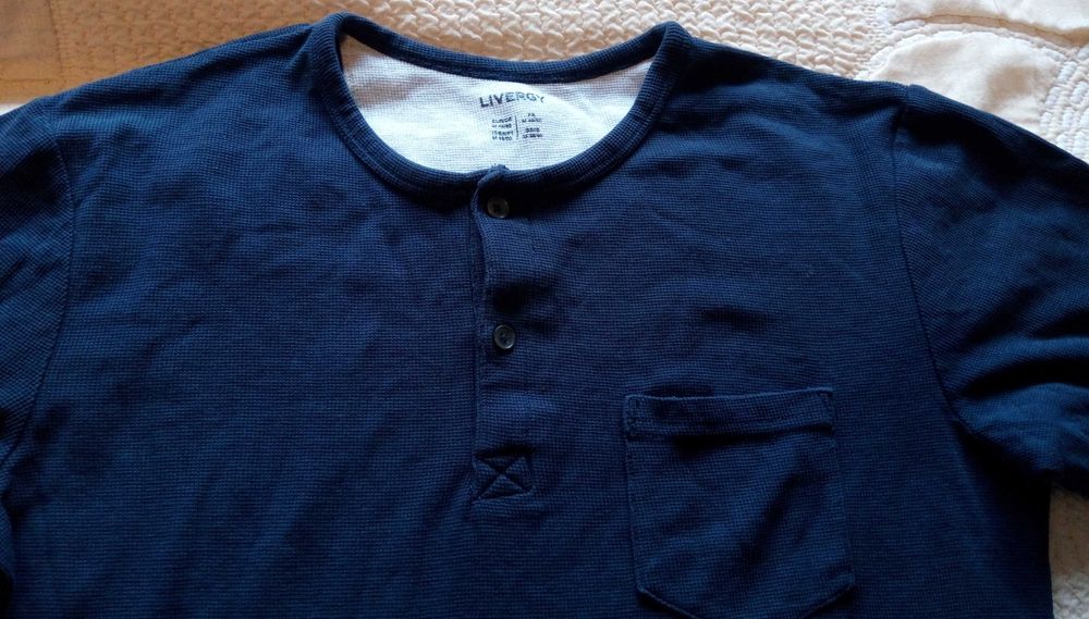 Синя мъжка риза без яка с дълъг ръкав Livergy №48-50