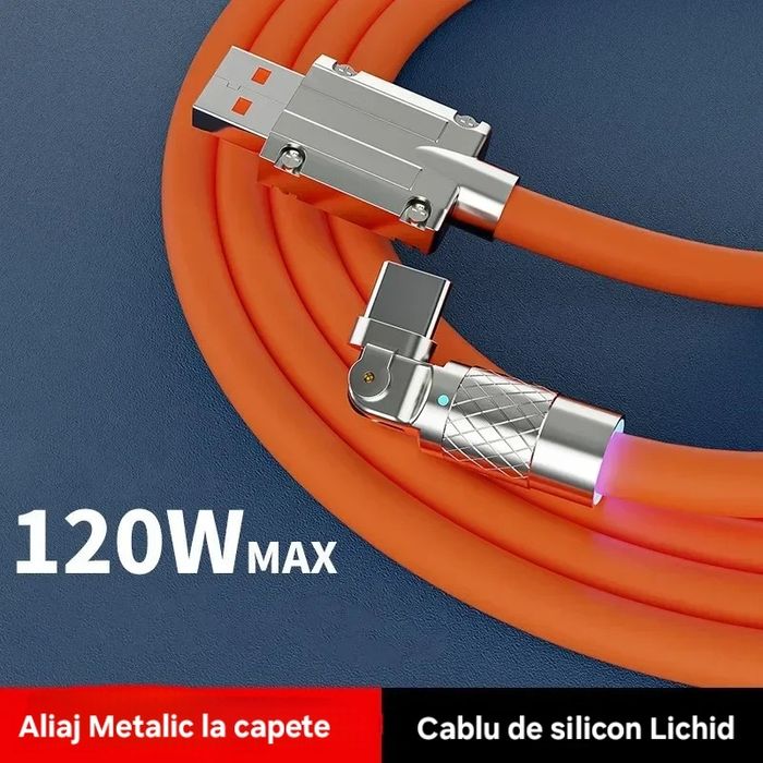 Cablu 120w 7A. Rabatabil 180°. Imposibil de rupt. Încărcare+Transfer