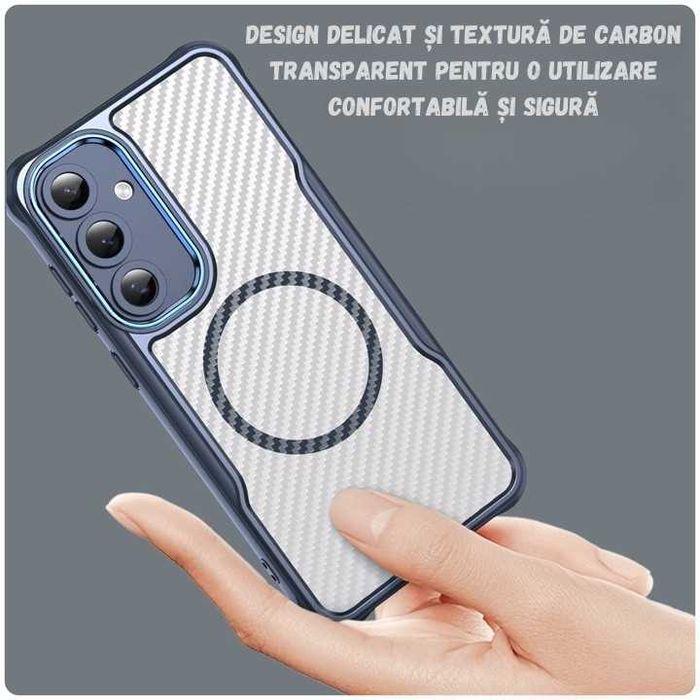 Husa Samsung S25/S25+/S24/S24+ cu insertii carbon, mov, albastru