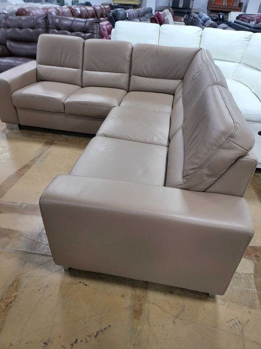 Бежов кожен ъглов диван "ALDOSA"