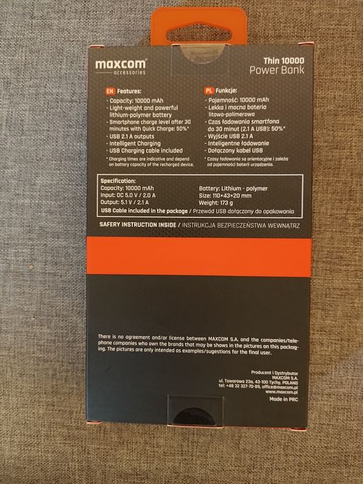 Acumulator extern Maxcom ACC+ THIN, Fast Charge, 10000 mAh, Verde