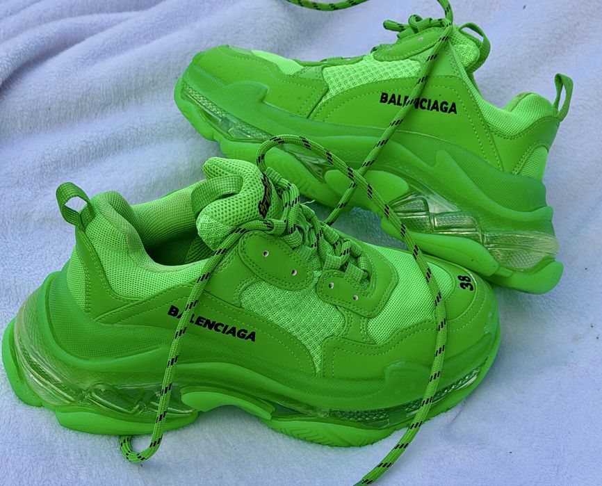 Balenciaga Ttriple S уникални дамски смимкърси елелтриково зелено Топ качество 38