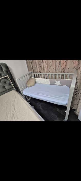 Patut Bebelusi Transformabil 9 in 1 Glam Alb Lemn de Fag cu Saltea & Set Pat Azzurra