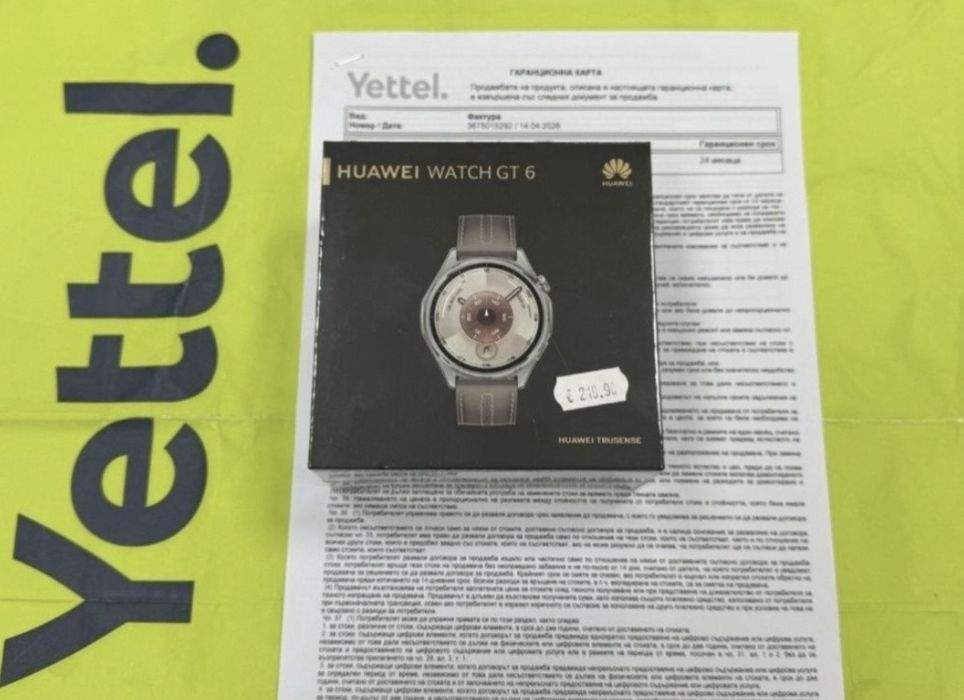 ЗАПЕЧАТАН 46mm Huawei watch GT 6 Гаранция Yettel 2028 GT6 Gray Leather